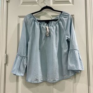 Sanctuary Women's Blue Off Shoulder Bell Sleeve Blouse Size L